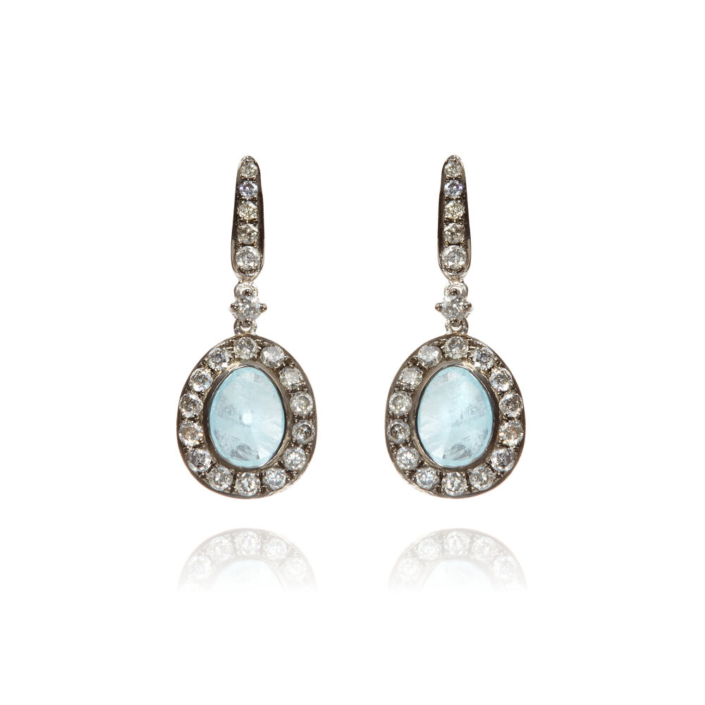 Dusty Diamonds 18ct White Gold Diamond Aquamarine Earrings | Annoushka jewelley